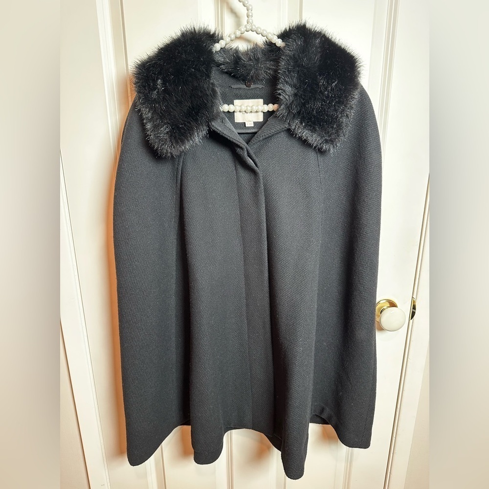 LOFT Black Cape with Faux Fur Collar